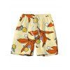 Beach Vacation Couple Outfit Cartoon Lemon Leaf Print Pocket Off the Shoulder Romper and Shirt Drawstring Shorts Set - Jaune S | US 4