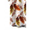 Hawaiian Vacation Couple Outfit Allover Tropical Ombre Leaf Print Lace Hollow Out Slit Dress and Shirt Beach Set - Blanc S | US 4