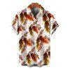 Hawaiian Vacation Couple Outfit Allover Tropical Ombre Leaf Print Lace Hollow Out Slit Dress and Shirt Beach Set - Blanc S | US 4