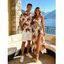 Hawaiian Vacation Couple Outfit Allover Tropical Ombre Leaf Print Lace Hollow Out Slit Dress and Shirt Beach Set - Blanc S | US 4
