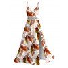 Hawaiian Vacation Couple Outfit Allover Tropical Ombre Leaf Print Lace Hollow Out Slit Dress and Shirt Beach Set - Blanc S | US 4