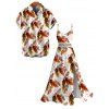 Hawaiian Vacation Couple Outfit Allover Tropical Ombre Leaf Print Lace Hollow Out Slit Dress and Shirt Beach Set - Blanc S | US 4