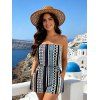 Bohemian Vacation Couple Outfit Colorblock Striped Geometric Print Pocket Off the Shoulder Romper and Shirt Set - multicolor A S | US 4