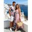 Hawaiian Couple Outfit Colorblock Hibiscus Floral Tropical Leaf Print Lace Hollow Out Slit Dress and Shirt Set - LIGHT PINK S | US 4