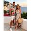 Vacation Hawaiian Couple Outfit Hibiscus Floral Tropical Leaf Print Lace Hollow Out Slit Dress and Shirt Set - LIGHT PINK S | US 4