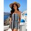 Bohemian Vacation Romper Colorblock Striped Geometric Print Pocket Off the Shoulder Romper - multicolor A L | US 8-10