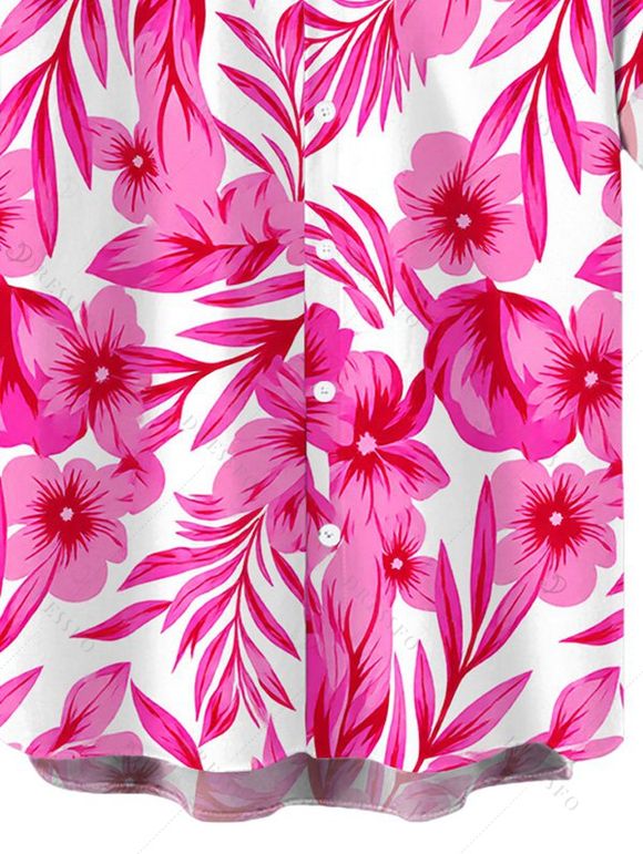 Men's Hawaiian Vacation Shirt Allover Tropical Floral Leaf Print Button Up Shirt - Rose Vif S
