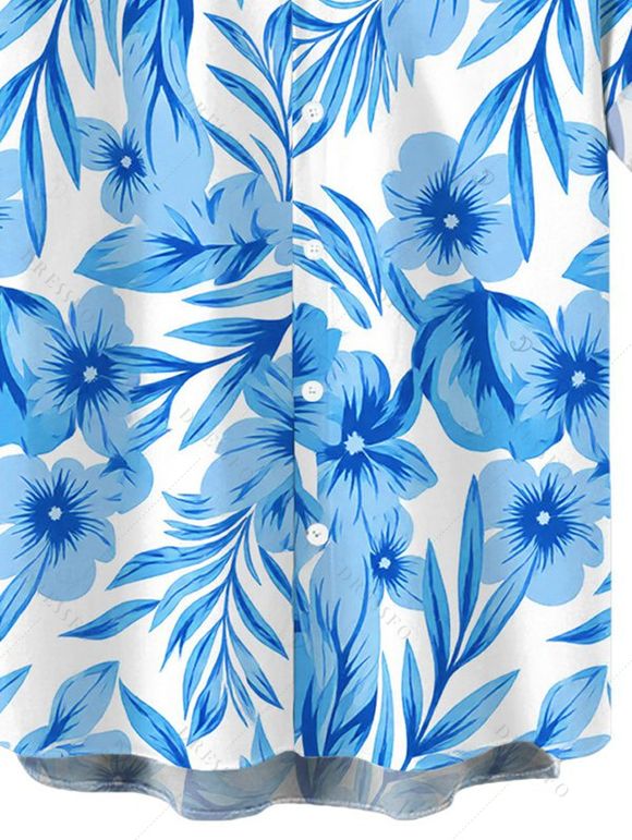 Men's Hawaiian Vacation Shirt Allover Tropical Floral Leaf Print Button Up Shirt - Bleu clair 5XL