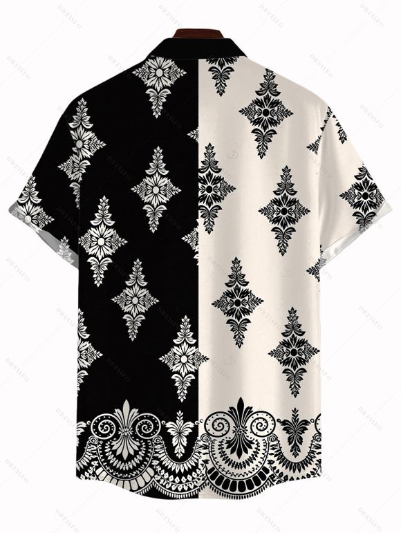 Men's Bohemian Vacation Shirt Contrast Color Baroque Damask Print Button Up Shirt - Noir S