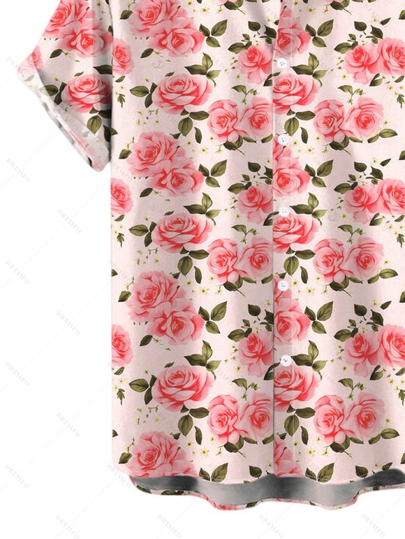 Men's Vintage Vacation Shirt Allover Rose Print Button Up Garden Style Shirt - Rose S