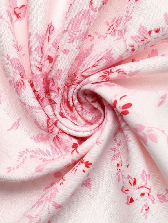 Vacation Dress Watercolor Rose Floral Print Ruffle Tied Cut Out Empire Waist Dress - Rose S | US 4