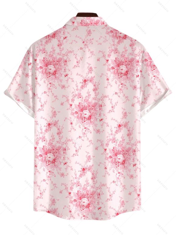 Men's Vacation Shirt Watercolor Rose Floral Print Button Up Shirt - Rose S