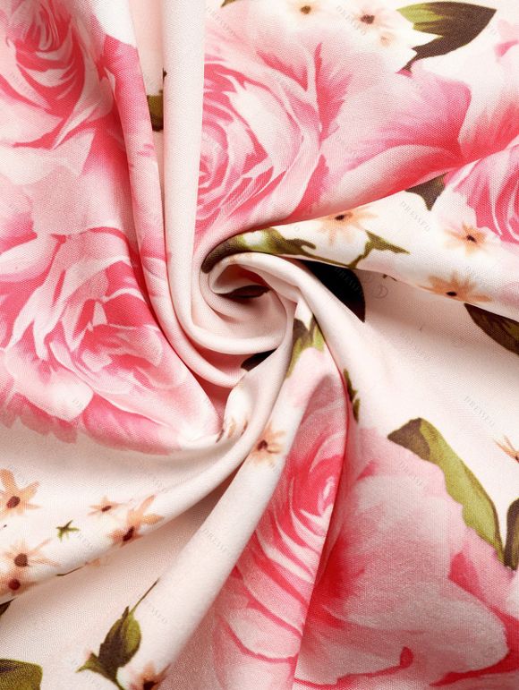 Vintage Vacation Dress Rose Print Ruched Bust Tied Garden Style Halter Maxi Dress - Rose S | US 4