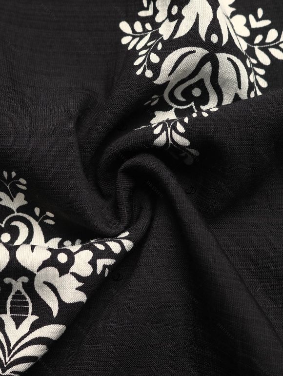 Bohemian Vacation Dress Contrast Color Baroque Damask Print Spaghetti Strap Maxi Dress - Noir S | US 4