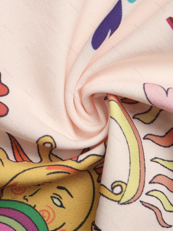 Vacation Romper Vintage Sun Butterfly Mushroom Cartoon Print Smocked Off the Shoulder Romper - Rose S | US 4