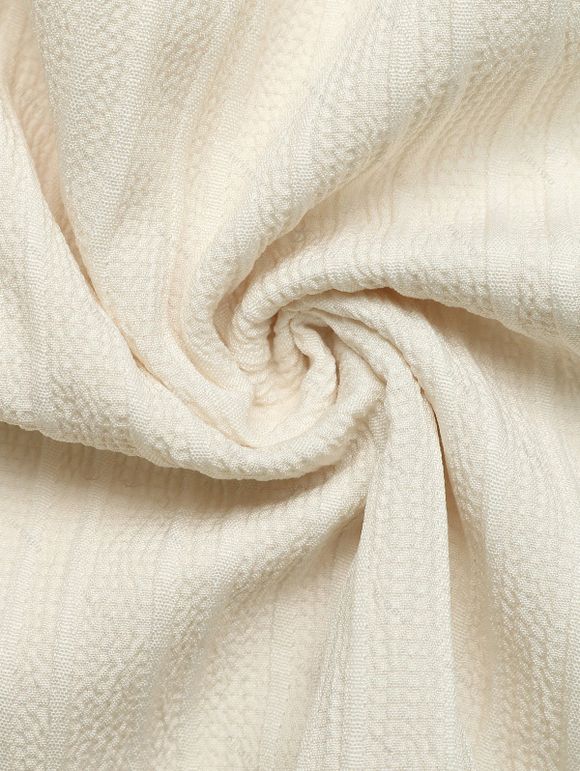 French Style Dress Solid Color Textured Surplice Front Twist Knot Waist V Neck Elegant Dress - Beige S | US 4