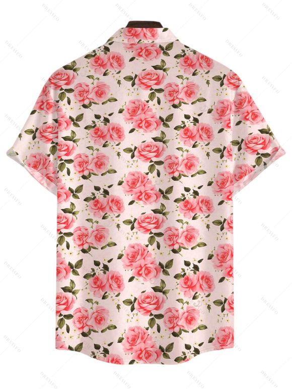 Vintage Vacation Couple Outfit Rose Print Ruched Bust Tied Halter Maxi Dress and Shirt Set - Rose S | US 4