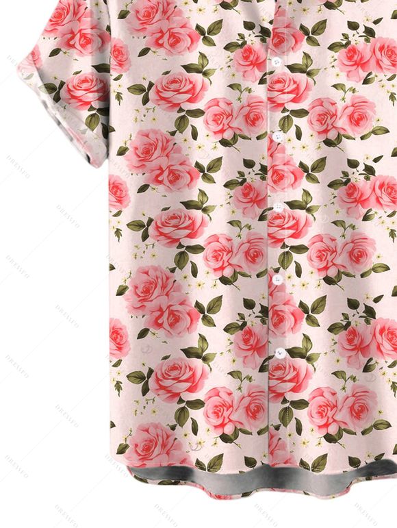 Vintage Vacation Couple Outfit Rose Print Ruched Bust Tied Halter Maxi Dress and Shirt Set - Rose S | US 4