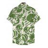 Vacation Couple Outfit Botanical Leaf Scroll Silhouette Print Flounce Off the Shoulder Smocked Slit Dress and Shirt Set - Vert S | US 4