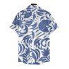 Vacation Couple Outfit Botanical Leaf Scroll Silhouette Print Flounce Off the Shoulder Smocked Slit Dress and Shirt Set - Bleu clair S | US 4