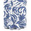 Vacation Couple Outfit Botanical Leaf Scroll Silhouette Print Flounce Off the Shoulder Smocked Slit Dress and Shirt Set - Bleu clair S | US 4