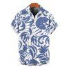 Vacation Couple Outfit Botanical Leaf Scroll Silhouette Print Flounce Off the Shoulder Smocked Slit Dress and Shirt Set - Bleu clair S | US 4