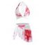 Vacation Bikini Swimsuit Watercolor Floral Print Mesh Irregular Skirt Halter Beach Swimwear Set - Blanc M | US 6