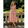 Vintage Vacation Couple Outfit Rose Print Ruched Bust Tied Halter Maxi Dress and Shirt Set - Rose S | US 4