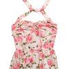 Vintage Vacation Couple Outfit Rose Print Ruched Bust Tied Halter Maxi Dress and Shirt Set - Rose S | US 4