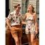 Vacation Couple Outfit Vintage Sun Butterfly Mushroom Cartoon Print Smocked Off the Shoulder Romper and Shirt Set - Rose S | US 4