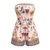 Vacation Couple Outfit Vintage Sun Butterfly Mushroom Cartoon Print Smocked Off the Shoulder Romper and Shirt Set - Rose S | US 4