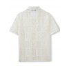 Vacation Couple Outfit Solid Color Textured Surplice Front Twist Knot Waist Dress and Hollow Out Shirt Set - Beige S | US 4