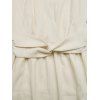 Vacation Couple Outfit Solid Color Textured Surplice Front Twist Knot Waist Dress and Hollow Out Shirt Set - Beige S | US 4