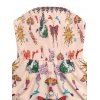 Vacation Romper Vintage Sun Butterfly Mushroom Cartoon Print Smocked Off the Shoulder Romper - Rose L | US 8