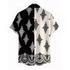 Men's Bohemian Vacation Shirt Contrast Color Baroque Damask Print Button Up Shirt - Noir 2XL