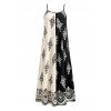 Bohemian Vacation Dress Contrast Color Baroque Damask Print Spaghetti Strap Maxi Dress - Noir L | US 8