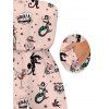 Vacation Romper Vintage Old School Tattoo Print Pocket Off the Shoulder Romper - Rose S | US 4