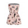 Vacation Romper Vintage Old School Tattoo Print Pocket Off the Shoulder Romper - Rose XL | US 12