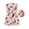 Vacation Romper Vintage Old School Tattoo Print Pocket Off the Shoulder Romper - Rose XL | US 12