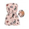 Vacation Couple Outfit Vintage Old School Tattoo Print Pocket Off the Shoulder Romper and Shirt Set - Rose S | US 4
