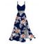 Hawaiian Vacation Dress Hibiscus Floral Tropical Leaf Print Lace Hollow Out Slit Dress - Bleu de Minuit S | US 4