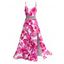 Hawaiian Vacation Dress Allover Tropical Floral Leaf Print Lace Hollow Out Slit Dress - Rose Vif S | US 4