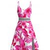Hawaiian Vacation Dress Allover Tropical Floral Leaf Print Lace Hollow Out Slit Dress - Rose Vif S | US 4