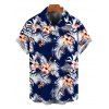 Men's Hawaiian Vacation Shirt Hibiscus Floral Tropical Leaf Print Button Up Shirt - Bleu de Minuit S