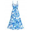 Hawaiian Vacation Dress Allover Tropical Floral Leaf Print Lace Hollow Out Slit Dress - Bleu clair XXXXXL | US 20