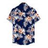Men's Hawaiian Vacation Shirt Hibiscus Floral Tropical Leaf Print Button Up Shirt - Bleu de Minuit S