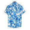 Hawaiian Vacation Couple Outfit Allover Tropical Floral Leaf Print Lace Hollow Out Slit Dress and Shirt Set - Bleu clair S | US 4