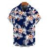 Hawaiian Vacation Couple Outfit Hibiscus Floral Tropical Leaf Print Lace Hollow Out Slit Dress and Shirt Set - Bleu de Minuit S | US 4