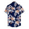 Hawaiian Vacation Couple Outfit Hibiscus Floral Tropical Leaf Print Lace Hollow Out Slit Dress and Shirt Set - Bleu de Minuit S | US 4