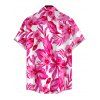 Hawaiian Vacation Couple Outfit Allover Tropical Floral Leaf Print Lace Hollow Out Slit Dress and Shirt Set - Rose Vif S | US 4